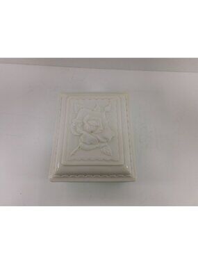 Anchor Hocking Jadeite Green Vanity Dresser Box Jewelry Trinket White Rose Rare